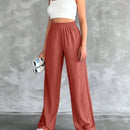 Tall pantalones rectos de talla alta con cintura elastica solida