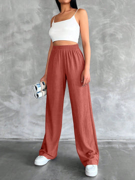 Tall pantalones rectos de talla alta con cintura elastica solida