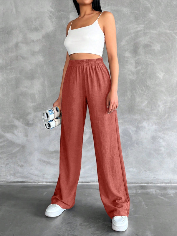 Tall pantalones rectos de talla alta con cintura elastica solida
