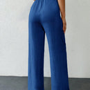 Tall pantalones casuales para mujer de algodon con nudo y unicolor y tiro alto