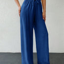 Tall pantalones casuales para mujer de algodon con nudo y unicolor y tiro alto