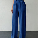 Tall pantalones casuales para mujer de algodon con nudo y unicolor y tiro alto