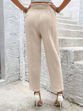 Frenchy pantalones largos para mujer en unicolor con tirantes, corbata de lazo y diseno simple para uso diario