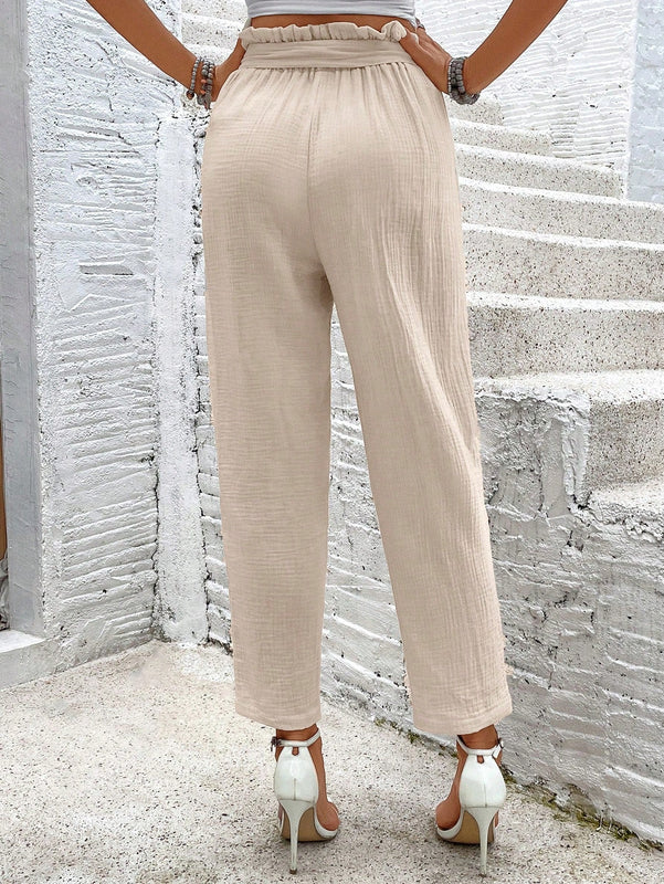 Frenchy pantalones largos para mujer en unicolor con tirantes, corbata de lazo y diseno simple para uso diario