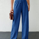 Tall pantalones casuales para mujer de algodon con nudo y unicolor y tiro alto