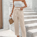 Frenchy pantalones largos para mujer en unicolor con tirantes, corbata de lazo y diseno simple para uso diario