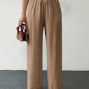 Tall pantalones casuales para mujer de algodon con nudo y unicolor y tiro alto