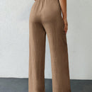 Tall pantalones casuales para mujer de algodon con nudo y unicolor y tiro alto