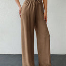 Tall pantalones casuales para mujer de algodon con nudo y unicolor y tiro alto