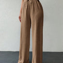 Tall pantalones casuales para mujer de algodon con nudo y unicolor y tiro alto
