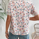 Camisa estampada de flores diminutas de manga corta y cuello en V para mujer en vacaciones de verano