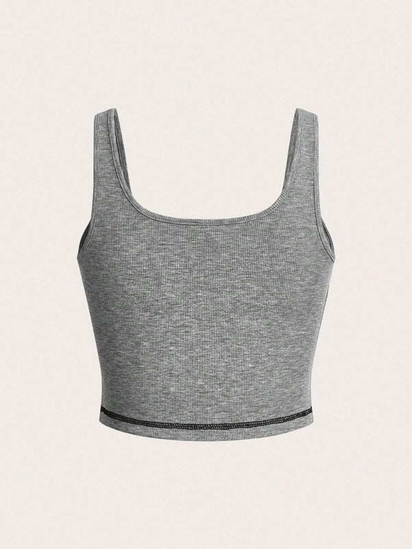 Coolane Top de tubo casual de verano para mujer con cuello cuadrado de punto acanalado y bloques de color