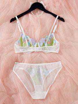 Conjunto de lenceria bordado en colorido para mujer, 2 piezas/Conjunto