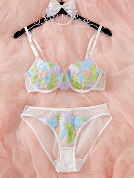 Conjunto de lenceria bordado en colorido para mujer, 2 piezas/Conjunto