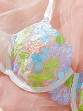 Conjunto de lenceria bordado en colorido para mujer, 2 piezas/Conjunto