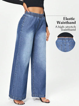 Jeans de mezclilla anchos y casuales para mujer con corte holgado y bolsillos