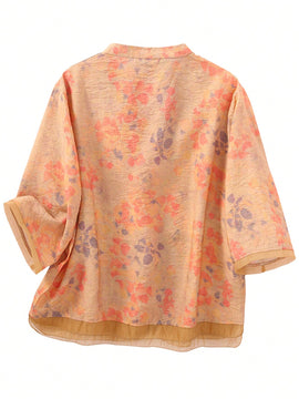 Camisa delgada estampada con escote en V