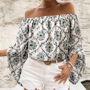 Blusa de hombros descubiertos con estampado de estilo retro para mujer, prenda diaria simple