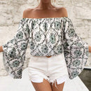 Blusa de hombros descubiertos con estampado de estilo retro para mujer, prenda diaria simple