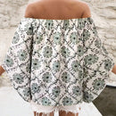 Blusa de hombros descubiertos con estampado de estilo retro para mujer, prenda diaria simple