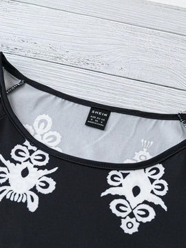 Camisa de mujer de manga corta estampada casual, estilo sencillo