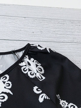 Camisa de mujer de manga corta estampada casual, estilo sencillo