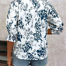 Camisa de media manga suelta con cuello en V y estampado floral para mujer para vacaciones de verano