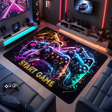 Alfombra de área para controlador de juegos para habitación de niños y jugadores, alfombra de poliéster lavable a máquina antideslizante, alfombra de suelo para habitación de juegos interior con acolchado de esponja, alfombra de pelo bajo para sala de es