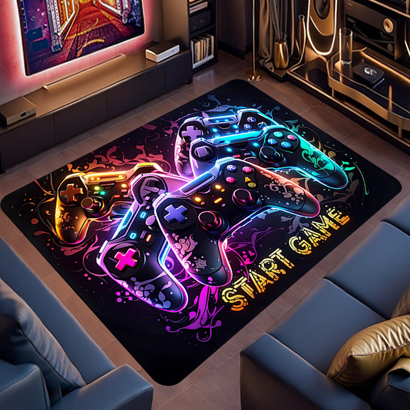 Alfombra de área para controlador de juegos para habitación de niños y jugadores, alfombra de poliéster lavable a máquina antideslizante, alfombra de suelo para habitación de juegos interior con acolchado de esponja, alfombra de pelo bajo para sala de es