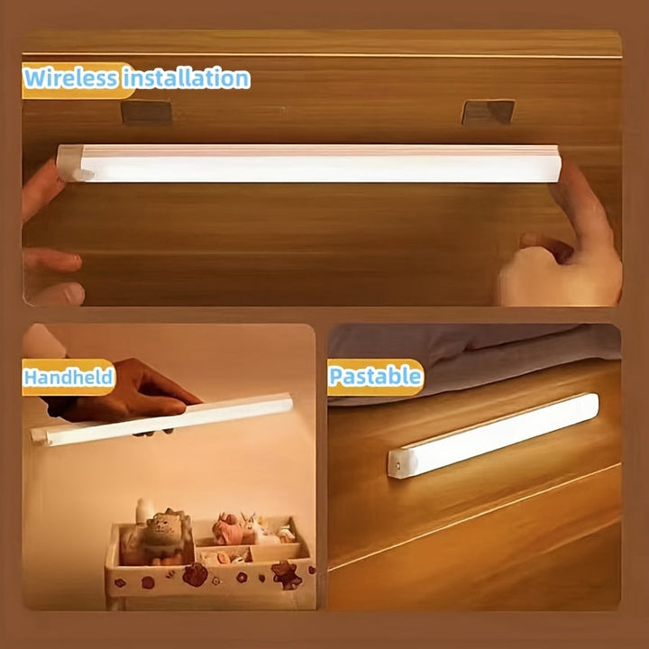 Luz LED con sensor de movimiento recargable con montaje magnético - Brillo ajustable para dormitorios, armarios y más, alimentada por USB, acabado pulido, control de botón, fijo desmontable, iluminación de cabecera, fijo de luz elegante, plástico durader