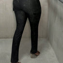 Slayr Pantalones de mujer oscuros de verano casuales de trabajo de calle tridimensionales con cintura en V y bolsillos de tela pit strip lavado con arena ajustados, modelo T-H