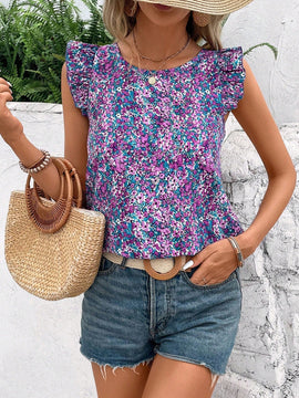 Camiseta casual de cuello redondo para mujeres con impresiones aleatorias para uso diario