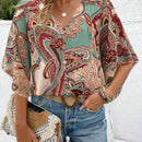Blusa casual de manga murcielago con estampado paisley para vacaciones