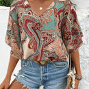 Blusa casual de manga murcielago con estampado paisley para vacaciones