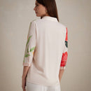 Camisa floral de moda para mujeres, estilo maduro con flores grandes, cuello de solapa y mangas de siete cuartos