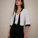 Camisa casual para mujer con bloque de color, cinturon y mangas medias para ocasiones de trabajo, ensenanza y formales