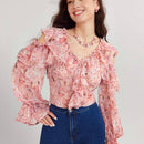 Enchnt Camisa con estampado floral completo y dobladillo con volantes