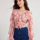 Enchnt Camisa con estampado floral completo y dobladillo con volantes