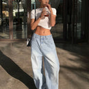 DAZY Pantalones Jeans de pierna ancha envejecidos con efecto desgastado para mujeres