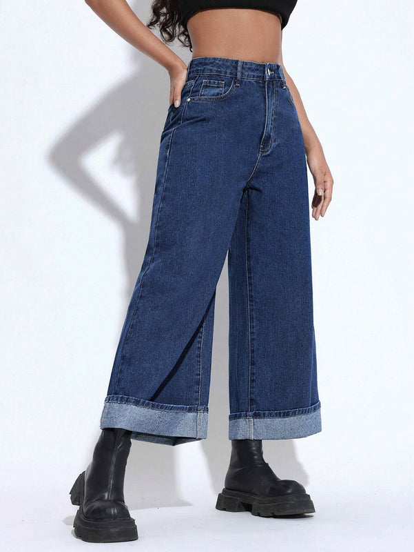 EZwear Jeans de mezclilla informal con dobladillo para mujer para uso diario