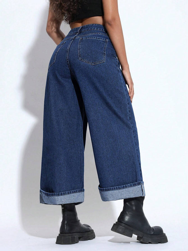 EZwear Jeans de mezclilla informal con dobladillo para mujer para uso diario