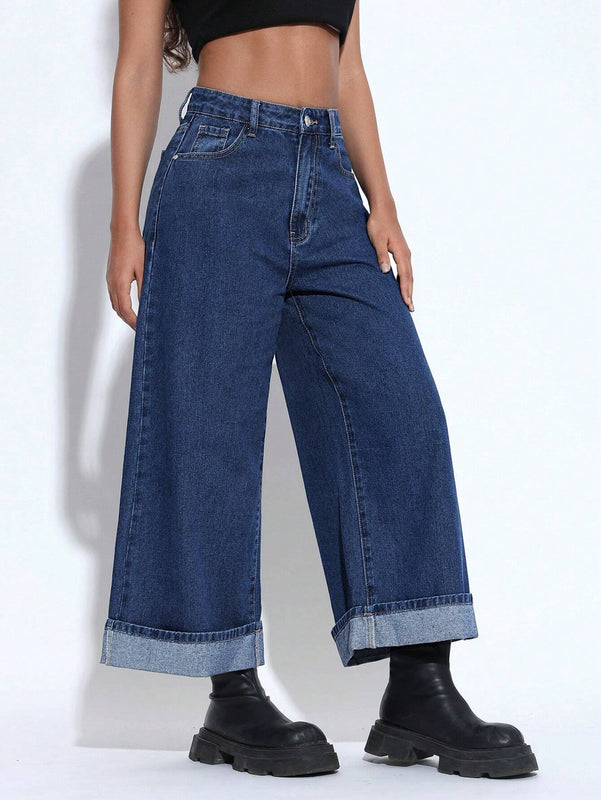 EZwear Jeans de mezclilla informal con dobladillo para mujer para uso diario