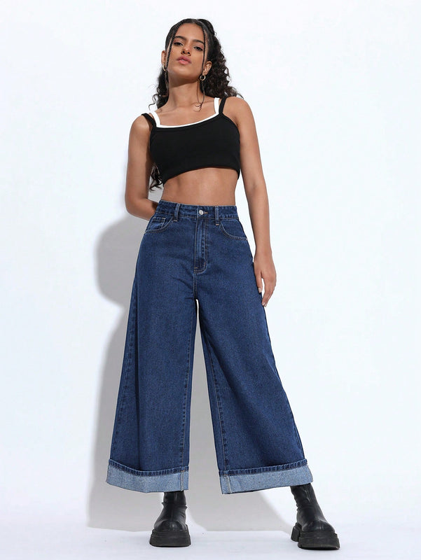 EZwear Jeans de mezclilla informal con dobladillo para mujer para uso diario
