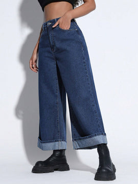 EZwear Jeans de mezclilla informal con dobladillo para mujer para uso diario