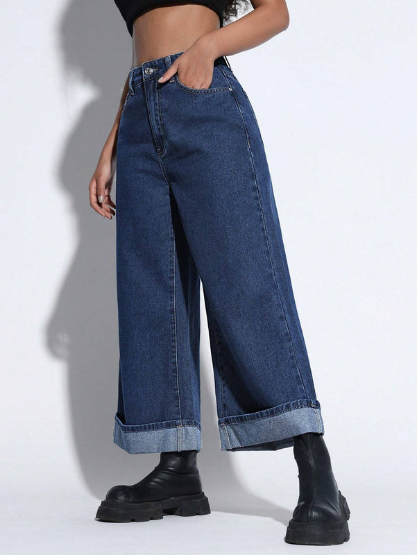 EZwear Jeans de mezclilla informal con dobladillo para mujer para uso diario
