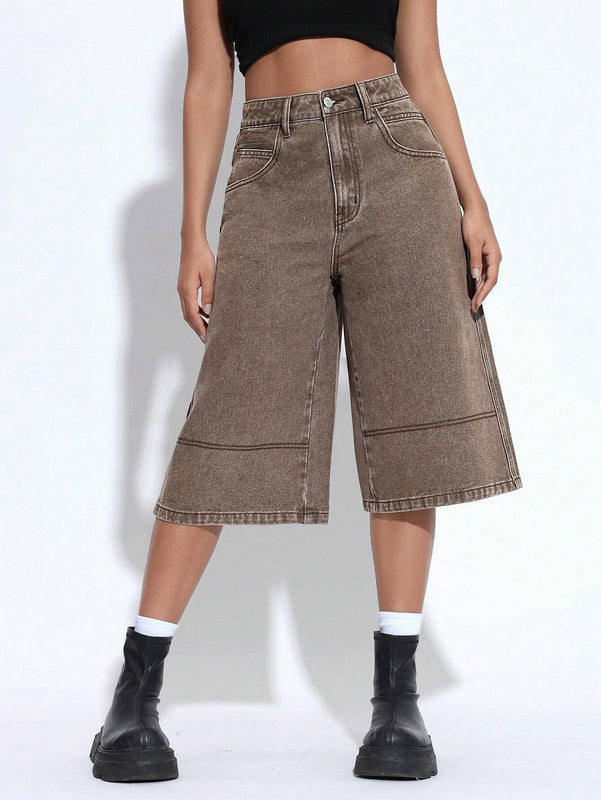 EZwear Jeans anchos de pierna corta y corte suelto para mujer con bolsillos