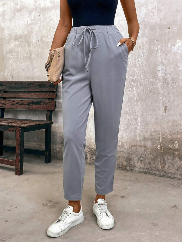 EMERY ROSE Pantalones de cordon sencillos y lisos para uso diario de mujeres