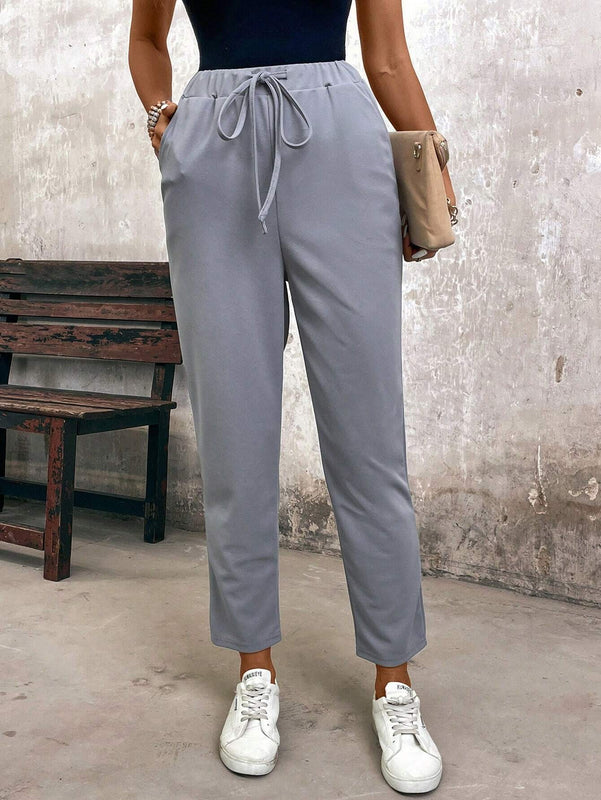 EMERY ROSE Pantalones de cordon sencillos y lisos para uso diario de mujeres