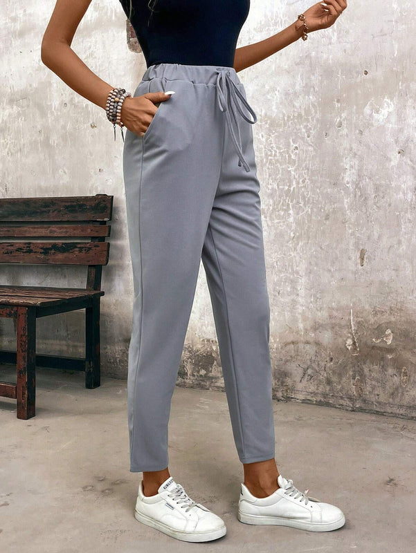 EMERY ROSE Pantalones de cordon sencillos y lisos para uso diario de mujeres