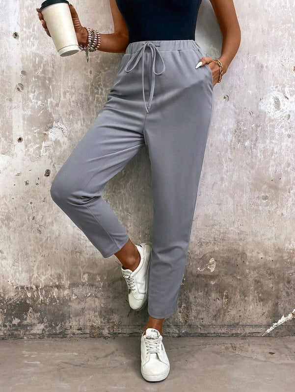 EMERY ROSE Pantalones de cordon sencillos y lisos para uso diario de mujeres